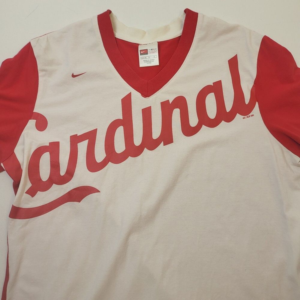 Nike T-Shirt Womens L White Red St. Louis‎ Cardinals 2005 MLB V-Neck Colorblock